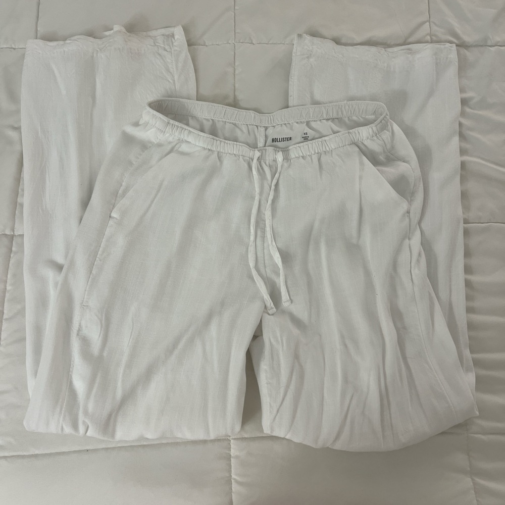 Hollister white linen pants with drawstring